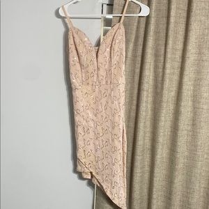 Charlotte Russe Pink Slip Midi Dress with Plunge Neckline